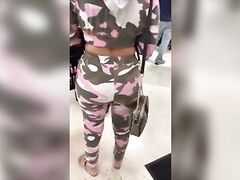 Huge Butt Latina WIFE standing in line with camo leggings